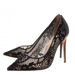 Pre Owned Valentino Black Lace Fusion Pointed Toe Pumps Size 38