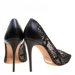 Pre Owned Valentino Black Lace Fusion Pointed Toe Pumps Size 38
