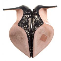 Pre Owned Valentino Black Lace Fusion Pointed Toe Pumps Size 38