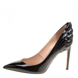 Pre Owned Valentino Black Patent Leather Wings Detail Pointed Toe Pumps Size 37.5