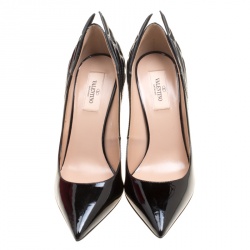 Pre Owned Valentino Black Patent Leather Wings Detail Pointed Toe Pumps Size 37.5