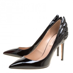 Pre Owned Valentino Black Patent Leather Wings Detail Pointed Toe Pumps Size 37.5