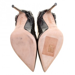 Pre Owned Valentino Black Patent Leather Wings Detail Pointed Toe Pumps Size 37.5