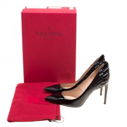 Pre Owned Valentino Black Patent Leather Wings Detail Pointed Toe Pumps Size 37.5