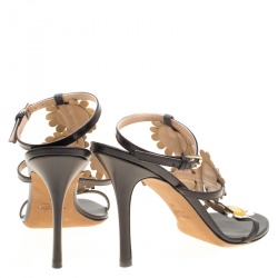 Pre Owned Valentino Black Leather Love Me Daisy Flower Embellished Strappy Sandals Size 38