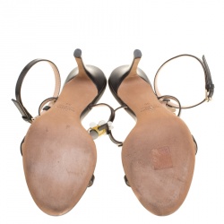 Pre Owned Valentino Black Leather Love Me Daisy Flower Embellished Strappy Sandals Size 38