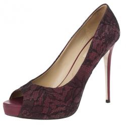 Pre Owned Valentino Purple Lace Peep Toe Pumps Size 39.5