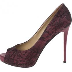 Pre Owned Valentino Purple Lace Peep Toe Pumps Size 39.5