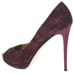 Pre Owned Valentino Purple Lace Peep Toe Pumps Size 39.5