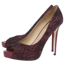 Pre Owned Valentino Purple Lace Peep Toe Pumps Size 39.5