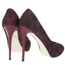 Pre Owned Valentino Purple Lace Peep Toe Pumps Size 39.5