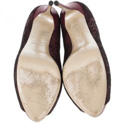 Pre Owned Valentino Purple Lace Peep Toe Pumps Size 39.5