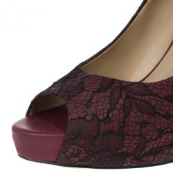 Pre Owned Valentino Purple Lace Peep Toe Pumps Size 39.5