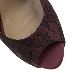 Pre Owned Valentino Purple Lace Peep Toe Pumps Size 39.5