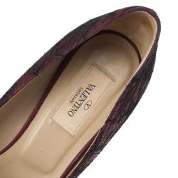 Pre Owned Valentino Purple Lace Peep Toe Pumps Size 39.5