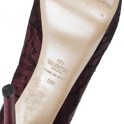 Pre Owned Valentino Purple Lace Peep Toe Pumps Size 39.5