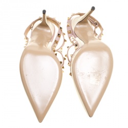 Pre Owned Valentino White and Beige Patent Leather Rockstud Sandals Size 41.5