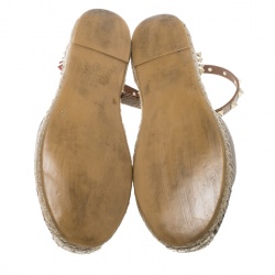 Pre Owned Valentino Metallic Beige Leather Rockstud Espadrilles Size 37