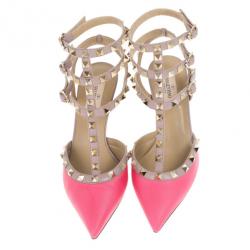 Pre Owned Valentino Pink Leather Rockstud Sandals Size 37