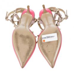 Pre Owned Valentino Pink Leather Rockstud Sandals Size 37