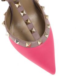 Pre Owned Valentino Pink Leather Rockstud Sandals Size 37