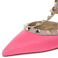 Pre Owned Valentino Pink Leather Rockstud Sandals Size 37