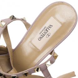 Pre Owned Valentino Pink Leather Rockstud Sandals Size 37