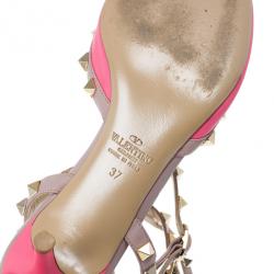 Pre Owned Valentino Pink Leather Rockstud Sandals Size 37