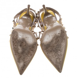 Pre Owned Valentino Yellow and Beige Leather Rockstud Sandals Size 38