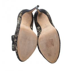 مملوكة مسبقًا Valentino Black Floral Couture Bow Lace Peep Toe Platform Pumps Size 37