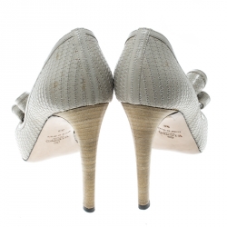 Pre Owned Valentino Light Grey Leather Stitch Detail D'orsay Bow Pumps Size 38