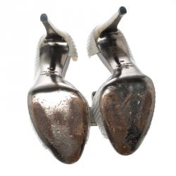 Pre Owned Valentino Light Grey Leather Stitch Detail D'orsay Bow Pumps Size 38