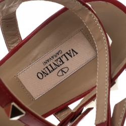 Pre Owned Valentino Red Leather Rockstud Ankle Strap Cage Sandals Size 40