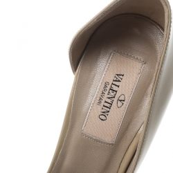 Pre Owned Valentino Beige Patent Leather Rose Brooch Peep Toe Platform D'orsay Pumps Size 36.5