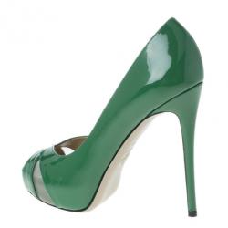 Pre Owned Valentino Green Patent Peep Toe Pumps Size 37