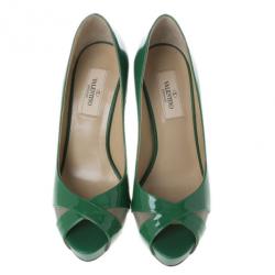 Pre Owned Valentino Green Patent Peep Toe Pumps Size 37