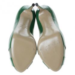 Pre Owned Valentino Green Patent Peep Toe Pumps Size 37