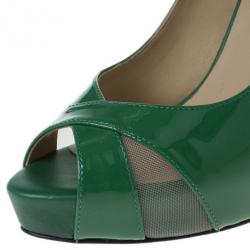 Pre Owned Valentino Green Patent Peep Toe Pumps Size 37