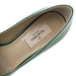 Pre Owned Valentino Green Patent Peep Toe Pumps Size 37