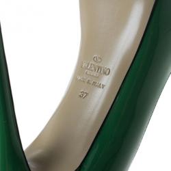 Pre Owned Valentino Green Patent Peep Toe Pumps Size 37
