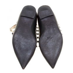 Pre Owned Valentino Black Leather T Strap Rockstud Pointed Toe Ballet Flats Size 40