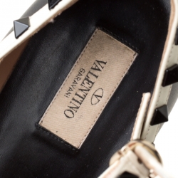 Pre Owned Valentino Black Leather T Strap Rockstud Pointed Toe Ballet Flats Size 40