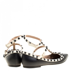 Pre Owned Valentino Black Leather T Strap Rockstud Pointed Toe Ballet Flats Size 40