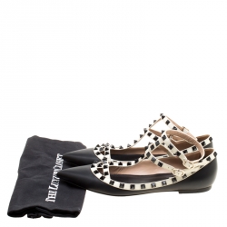 Pre Owned Valentino Black Leather T Strap Rockstud Pointed Toe Ballet Flats Size 40