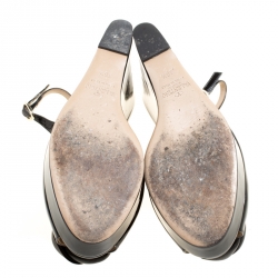 مملوكة مسبقًا Valentino Black Patent Leather Rose Embellished Slingback Wedges Size 36.5