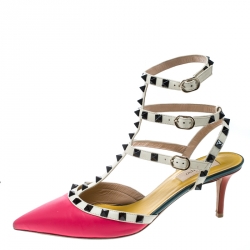 Pre Owned Valentino Multicolor Leather Rockstud Ankle Strap Sandals Size 40