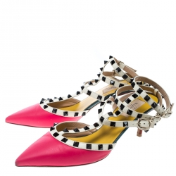 Pre Owned Valentino Multicolor Leather Rockstud Ankle Strap Sandals Size 40