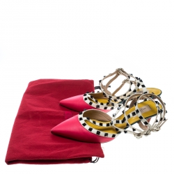 Pre Owned Valentino Multicolor Leather Rockstud Ankle Strap Sandals Size 40