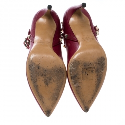 Pre Owned Valentino Red Leather Rockstud Pointed Toe Ankle Boots Size 37.5