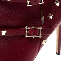 Pre Owned Valentino Red Leather Rockstud Pointed Toe Ankle Boots Size 37.5